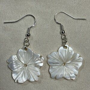 Sterling Silver Floral Shell Dangle Earrings